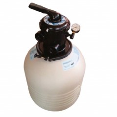 Filtro passante M-3000 Diametro 430 mm con valvola superiore da 1 1/2". Pressione massima di esercizio 2,5 bar.