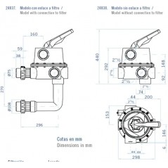 Vanne sélectrice à vis 2 1/2'' avec raccordement au filtre et aux autres tuyaux provenant de la piscine