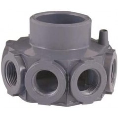 Testa di raccolta a 8 bracci. Realizzata in PVC, diametro interno 50 e diametro esterno 63. Attacco da 3/4".