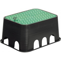 Bewässerungskasten, schwarz, 64 x 53 x 30 cm, Bewässerungsbox für 4-7 Elektroventile oder Zubehör, hochfestes Polyethylen, inkl.