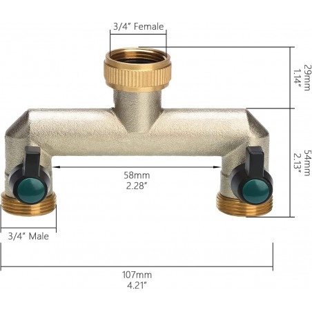 Double Female Garden Tap, 2-Way Male Outlet 3/4", Chrome
