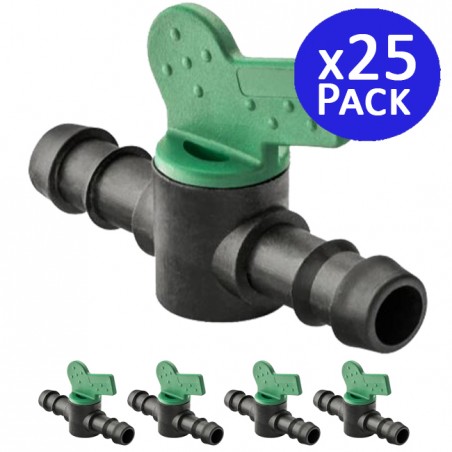 Pack 25 x Llave de paso riego goteo 16mm