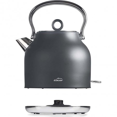 Chaleira retro Lacor, tecnologia STRIX, acabamento cinza fosco - 1,7 litros.