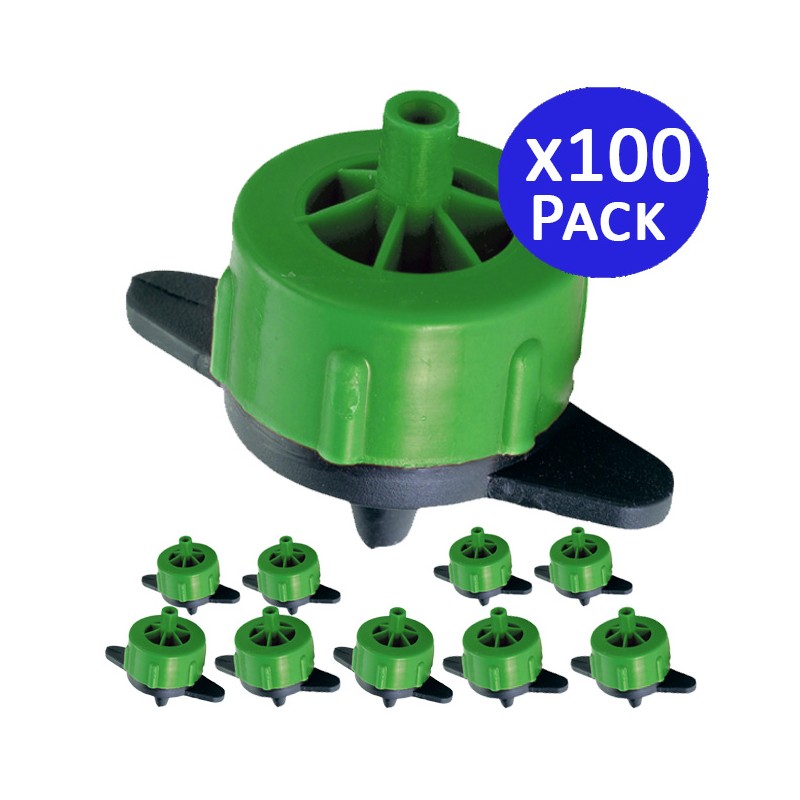 Pack 100 Gotero Autocompensante 2 Litros | Goteros desmontables para Riego, Plantas, Macetas, Microtubo y Tuberia 16mm