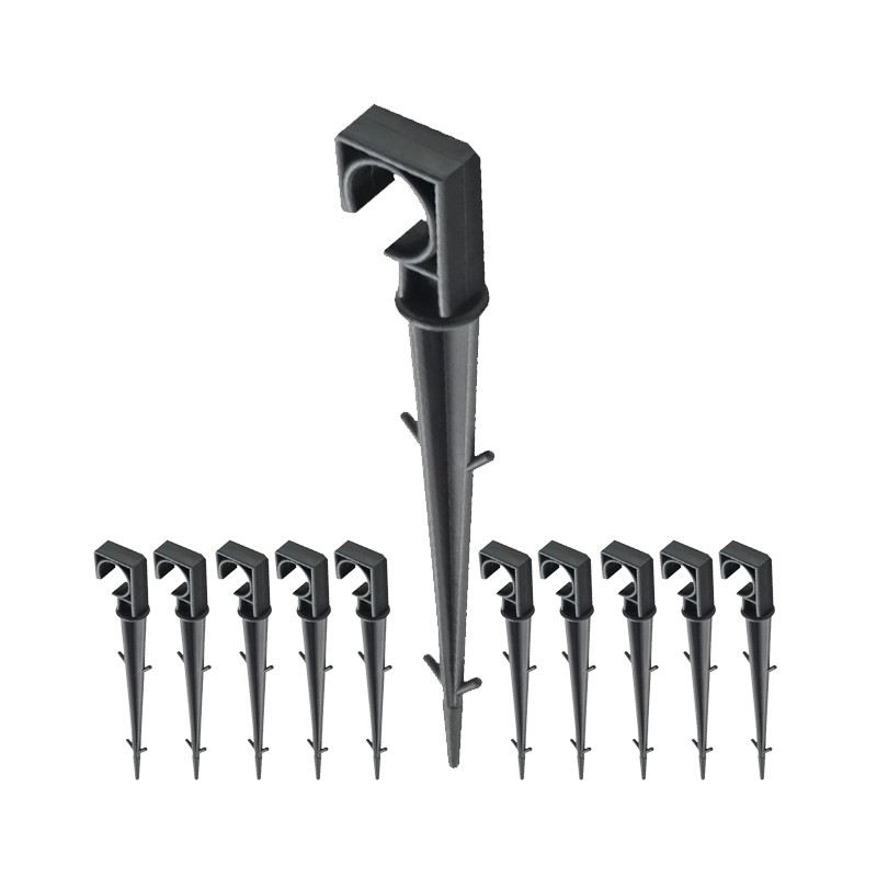 Pack 10 Piquetas estacas de sujeción para tubería de goteo 16mm, negro | Impide que la tubería se levante Pack 10 Piquetas estacas de sujeción para tubería de goteo 16mm, negro | Impide que la tubería se levante