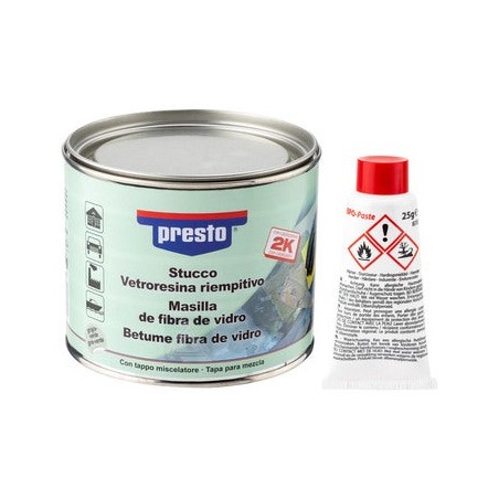 Stucco bicomponente in fibra di vetro 250 g, ripara superfici metalliche, legno, cemento e plastica