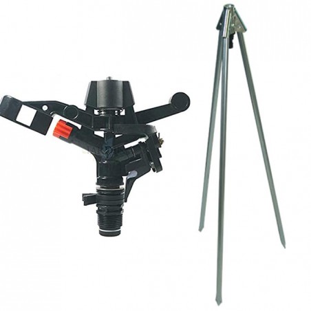 Irrigatore agricoli 13-18 m. Regolabile da 0º a 360º. Filettatura maschio da 3/4'' + supporto per treppiede in met