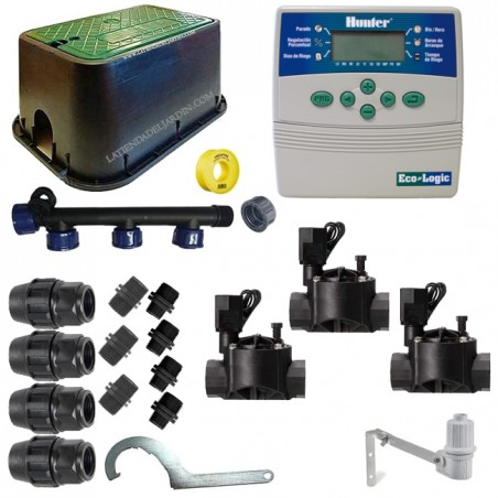 Kit di irrigazione automatica professionale Hunter a 3 zone 24 V per tubo da 25 mm