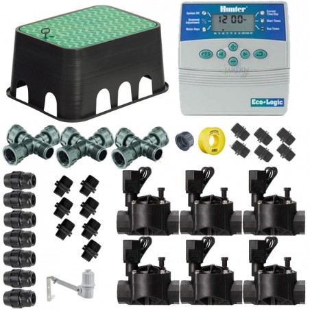 Kit di irrigazione automatico Hunter a 6 zone da 24 V per tubi da 25 mm