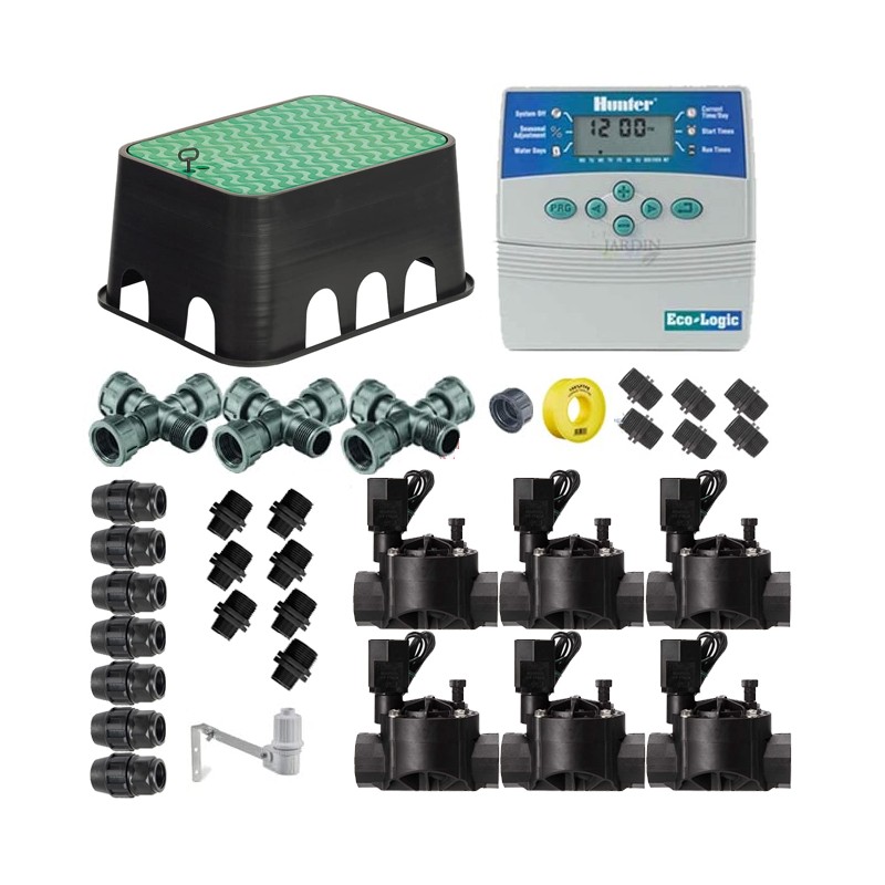 Kit profesional riego automático Hunter de 6 zonas 24v para tuberia 25mm