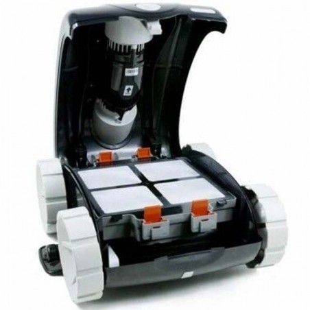 Electric pool cleaner for flat-bottom or shallow-sloped pools.