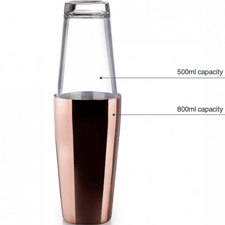 Professional Stainless Steel Cocktail Shaker 2 Glasses, Capacity 800ml + 500ml [Cobre] .