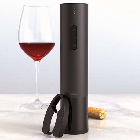 Saca-rolhas elétrico de aço inoxidável preto de luxo com USB.