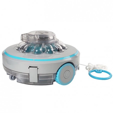 Battery-powered pool cleaner robot for above-ground pools.