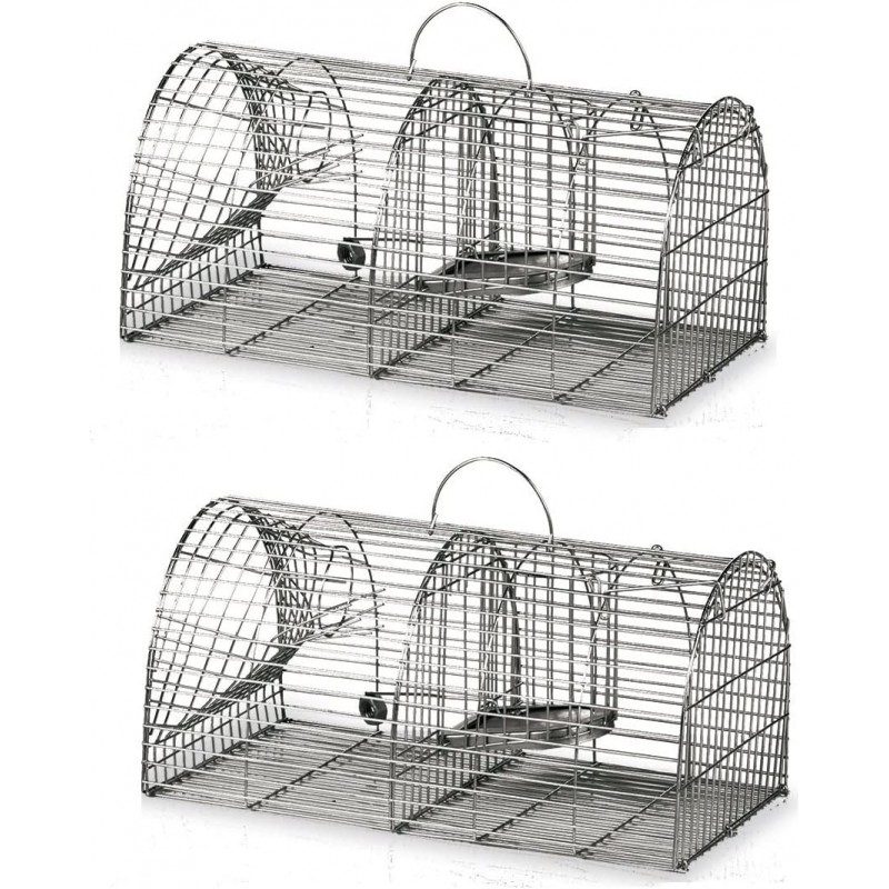 Pacote com 2 gaiolas-armadilha reutilizáveis para animais vivos, 44x22x19 cm - Gaiola para captura de gatos, raposas e guaxinins Pacote com 2 gaiolas-armadilha reutilizáveis para animais vivos, 44x22x19 cm - Gaiola para captura de gatos, raposas e guaxinins