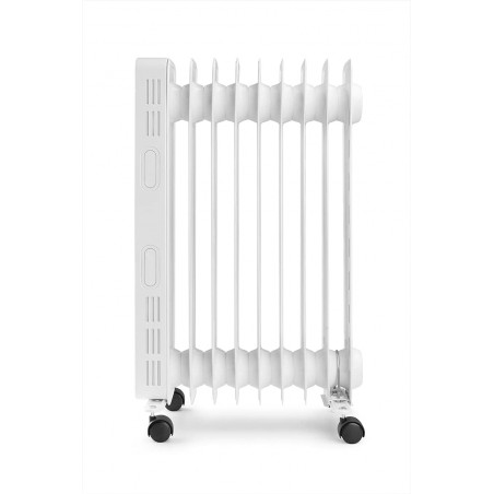 Radiatore ad olio con 9 elementi riscaldanti. Tre potenze di riscaldamento: 800W - 1200W - 2000W. Schermo LED con controllo touc