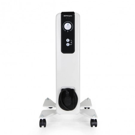 Riscaldatore ad olio con 9 elementi. Potenza massima di 2.000 W. Termostato regolabile. 3 potenze di riscaldamento: 800 W - 1200