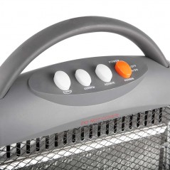 Stufa alogena oscillante. Tre livelli di potenza: 400 W-800 W-1200 W. Completamente silenziosa. Emissione istantanea di calore. 