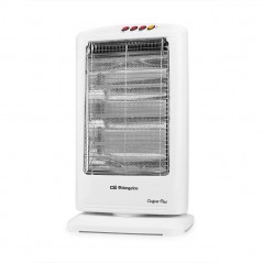 Stufa alogena Orbegozo. Tre potenze termiche: 400, 800 e 1.200 W. Emissione di calore istantanea. Sistema oscillante.
