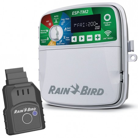 Programador riego automático ESP-TM2 6 zonas interior Rain Bird + Módulo Wifi Lnk