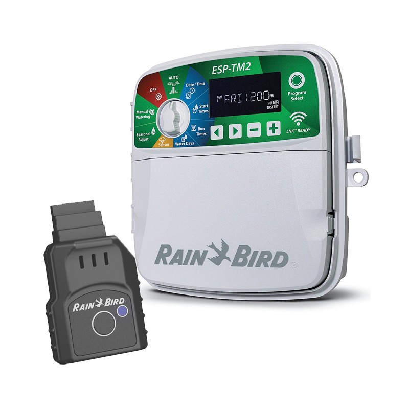 Programador riego automático ESP-TM2 6 zonas interior Rain Bird + Módulo Wifi Lnk