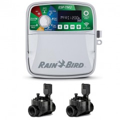 Programador de Riego automático Eléctrico ESP-TM2 4 zonas Interior Rain Bird + 2 Electroválvulas 100HV 24V 1"