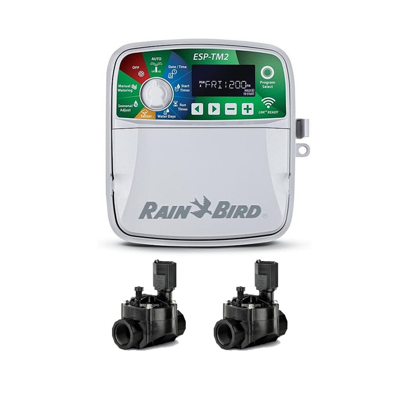 ESP-TM2 Electric Automatic Irrigation Programmer 4 Indoor Rain Bird Zones + 2 Solenoid Valves 100HV 24V 1" ESP-TM2 Electric Automatic Irrigation Programmer 4 Indoor Rain Bird Zones + 2 Solenoid Valves 100HV 24V 1"