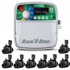 Programador de Riego automático Eléctrico ESP-TM2 8 zonas Interior Rain Bird + 8 Electroválvulas 100HV 24V 1"