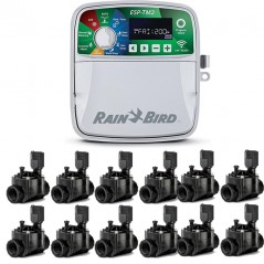 Rain Bird ESP-TM2 12-Zone Indoor Automatic Electric Irrigation Controller + 12 Solenoid Valves 100HV 24V 1"