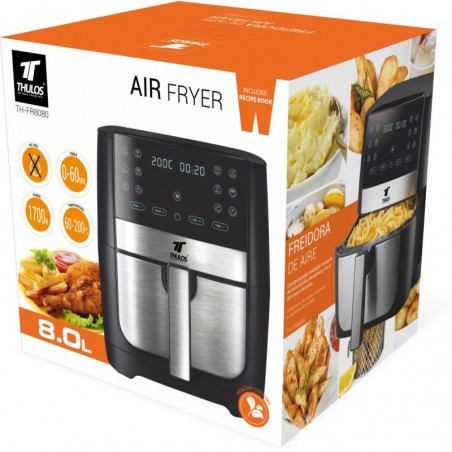 FR8080 1700W air fryer, 12 programs and 8 litre capacity. Adjustable temperature from 60 to 200ºC