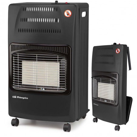 Set di 3 Stufas a gas pieghevole HCE60 - 4200W. Classe energetica A. Triplo sistema di sicurezza, 42 x 74 x 35 cm, nera.