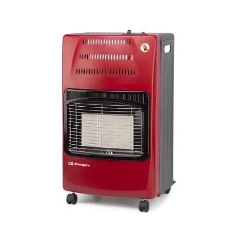 Stufa a gas pieghevole HCE62 - 4200W. Classe energetica A. Triplo sistema di sicurezza, 42 x 74 x 35 cm, rosso.