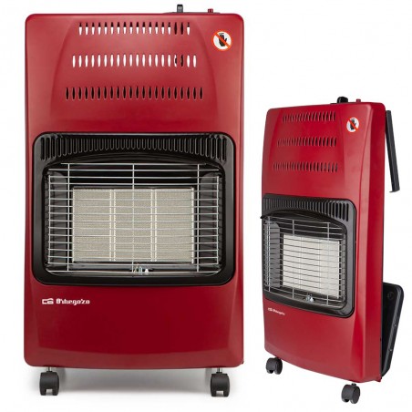 Faltbarer Gasofen HCE62 - 4200W. Energieeffizienzklasse A. Dreifaches Sicherheitssystem, 42 x 74 x 35 cm, rot.