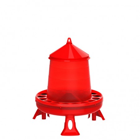Plastic chicken feeder hopper with legs 16 kg, 46x46x63 cm, red