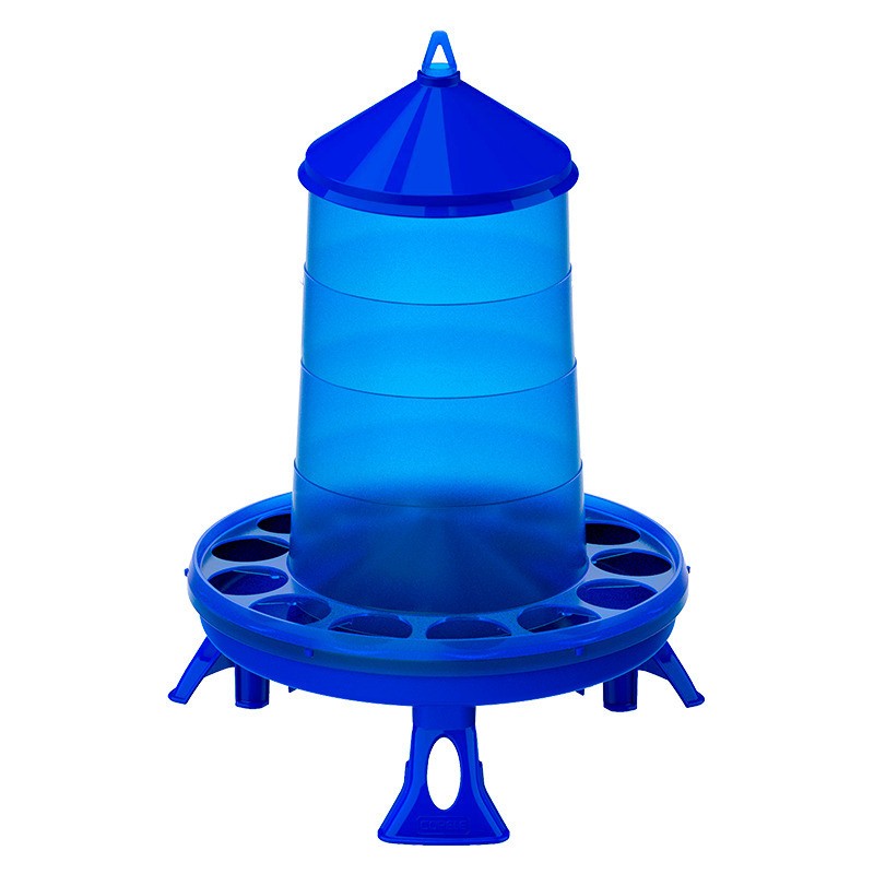 Plastic chicken feeder hopper with legs, 4 kg, 30 x 30 x 38 cm, blue