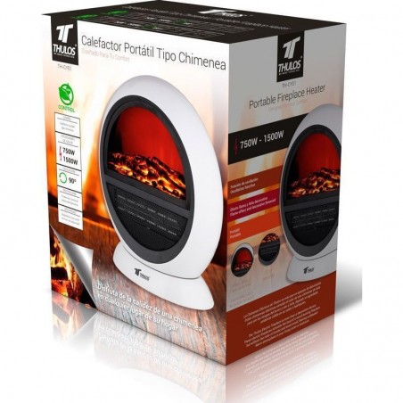 Stufa Elettrica 750W - 1500W Oscillante con Effetto Legna Decorativa e Fiamma. 3 impostazioni di temperatura 750W - 1500W