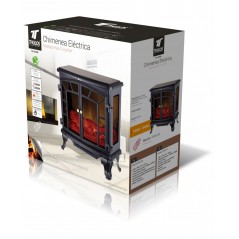 Chimenea electrica 1000W - 2000W con efecto llama, termostato y temporizador, 70x36x66 cm, negro