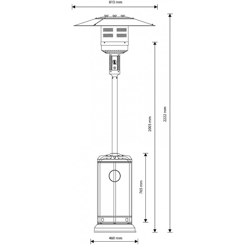 Black outdoor stove for terraces, patios, restaurants, 13kW, butane or