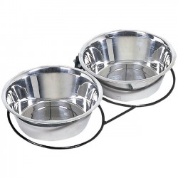 Double stainless steel dog feeder and waterer, 2.80 liters per bowl, 51x26x8.2 cm