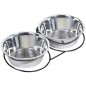 Tigela dupla de aço inoxidável para comida e água para cães, 1,75 litros por tigela, 43x22x7 cm Tigela dupla de aço inoxidável para comida e água para cães, 1,75 litros por tigela, 43x22x7 cm