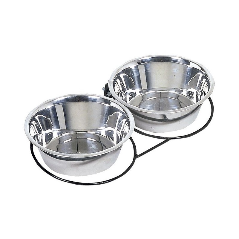 Doppia ciotola per cibo e acqua per cani in acciaio inox, 1,75 litri per ciotola, 43x22x7 cm