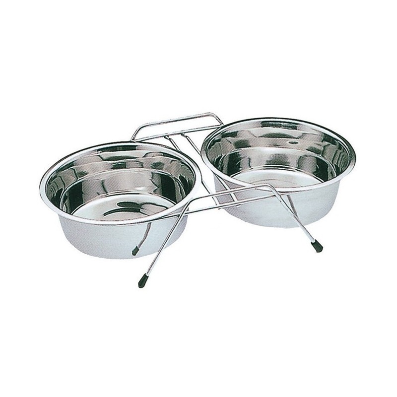  angeoires et abreuvoir doubles pour chien chat avec support ø14 cm. 28,5 x 14,5 x 6 cm. Capacité 0,35 litres x 2 bols