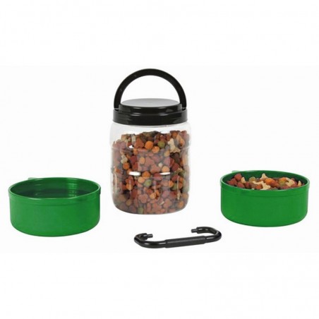 Comedouro e bebedouro de viagem para cães e gatos, 1,5 litros, verde