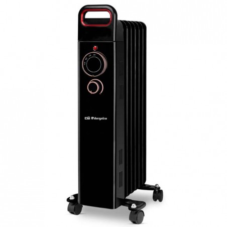 Radiador a óleo Orbegozo RUN1500 de 7 elementos e 1500 W, termostato ajustável, preto