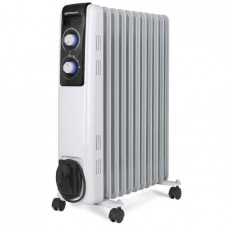 Radiador de Aceite 2500W 11 Elementos Orbegozo RF2500, Termostato regulable, blanco