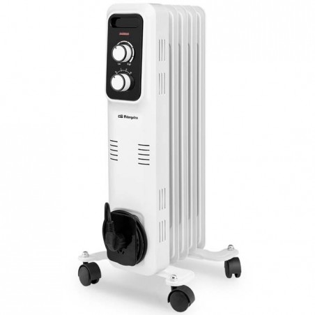 Radiateur à Bain d'Huile 1000W Chauffage électrique 5 éléments Orbegozo RL1000. Thermostat réglable, blanc