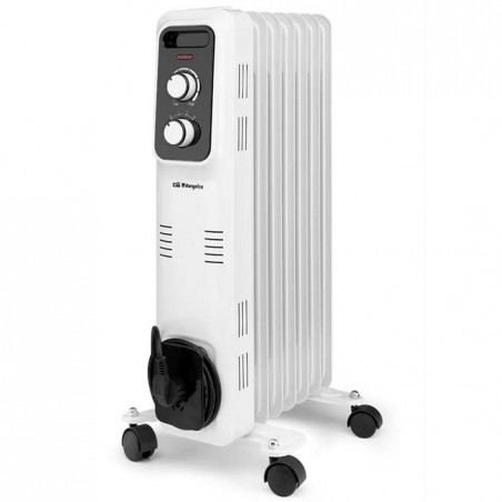 Radiateur à Bain d'Huile 1500W Chauffage électrique 7 éléments Orbegozo RL1500. Thermostat réglable, blanc