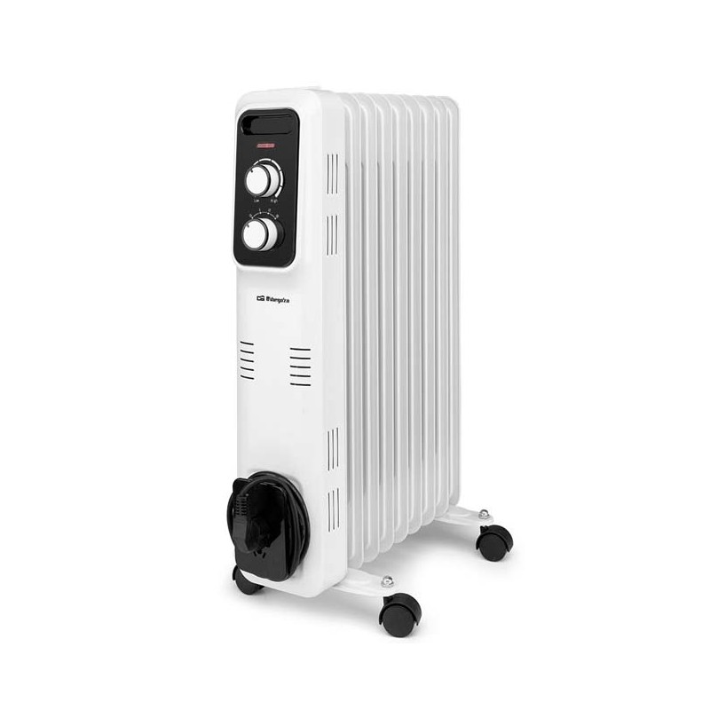 Radiador de Aceite 9 elementos 2000W Orbegozo RL2000, 3 potencias de calor, Termostato regulable, blanco