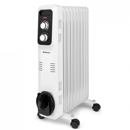 Radiador de Aceite 9 elementos 2000W Orbegozo RL2000, 3 potencias de calor, Termostato regulable, blanco