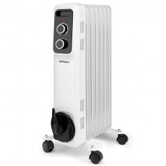 Radiador a óleo Orbegozo RS1500 de 7 elementos, 1500 W, 3 configurações de aquecimento, termostato ajustável, branco
